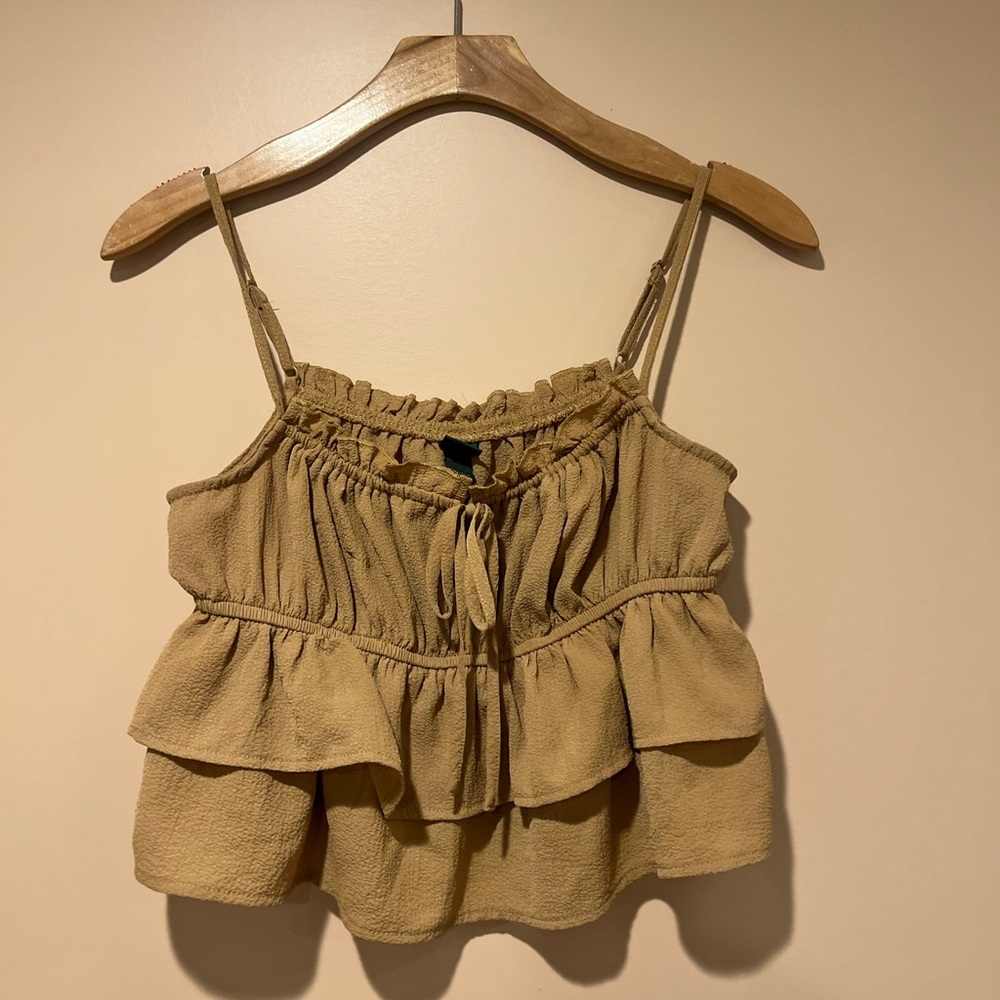 Women's Tan Ruffle Top